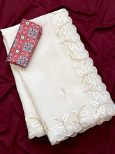 Crushed Georgette Leaf Embroidery Work Saree