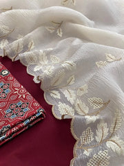 Crushed Georgette Leaf Embroidery Work Saree