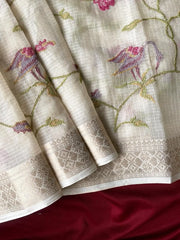 Designer Pure Kota Stitch Embroidery Saree