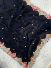 Pure Satin Georgette Appliqué Cutwork Border Saree