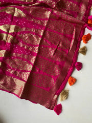 Pure Viscose Dola Silk Tye & Dye Bandhani Saree