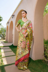 Designer Paithani Patola Sparrow Saree in Banarasi Soft Silk