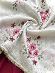 Pure Crushed Embroidery Work Designer Saree