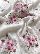 Pure Crushed Embroidery Work Designer Saree