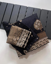 Black Banarasi Festival Saree – Makar Sankranti Design (Unstiched Blouse)