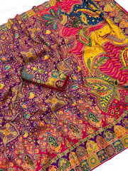 Pure Viscose Silk Meenakari Position Weaving Saree