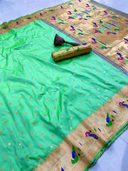 Soft Silk Parrot Peacock Border Paithani Saree
