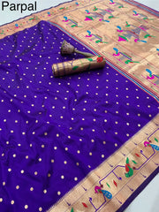 Soft Silk Parrot Peacock Border Paithani Saree