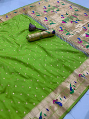 Soft Silk Parrot Peacock Border Paithani Saree