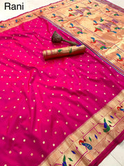 Soft Silk Parrot Peacock Border Paithani Saree