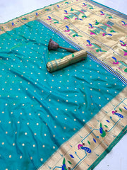 Soft Silk Parrot Peacock Border Paithani Saree
