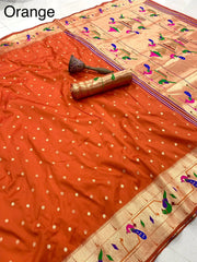 Soft Silk Parrot Peacock Border Paithani Saree