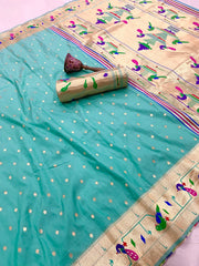 Soft Silk Parrot Peacock Border Paithani Saree