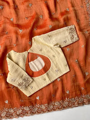 Luxury Lotus Handwork Pure Zari Tissue Saree (Stiched Blouse)