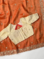 Luxury Lotus Handwork Pure Zari Tissue Saree (Stiched Blouse)