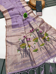 Pure Muga Cotton Lotus Paithani Saree