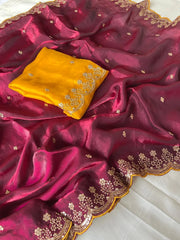 Space Silk Embroidery Party Wear Saree