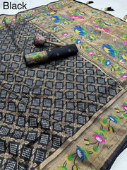 Dola Silk Flower Border Bandhej Paithani Saree