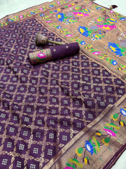 Dola Silk Flower Border Bandhej Paithani Saree