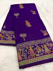 Hand-Dyed Rajwadi Pashmina Silk Saree