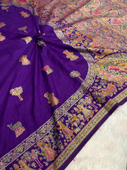 Hand-Dyed Rajwadi Pashmina Silk Saree