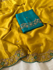Heavy Rangoli Silk (soft) Material Embroidery Work Saree