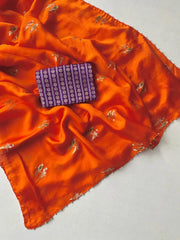 Pure Jute Crush Parrot Buttis with Lace Border Saree