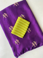 Pure Jute Crush Parrot Buttis with Lace Border Saree
