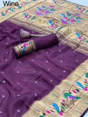 Viscose Gaji Silk Bandhej Paithani Fusion Handmade Saree