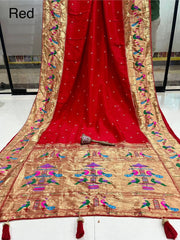 Viscose Gaji Silk Bandhej Paithani Fusion Handmade Saree
