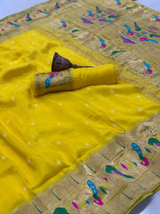 Viscose Gaji Silk Bandhej Paithani Fusion Handmade Saree