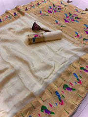 Viscose Gaji Silk Bandhej Paithani Fusion Handmade Saree