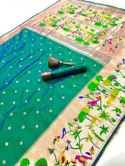 Forest Meena Zari Pallu Paithani Saree