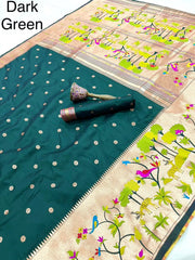 Forest Meena Zari Pallu Paithani Saree