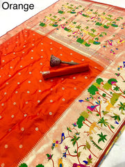 Forest Meena Zari Pallu Paithani Saree