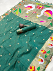 Pure Soft Muga Cotton Rajhans Paithani Saree