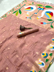 Pure Soft Muga Cotton Rajhans Paithani Saree