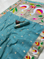 Pure Soft Muga Cotton Rajhans Paithani Saree