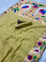 Pure Soft Muga Cotton Rajhans Paithani Saree