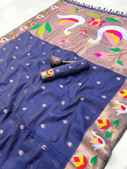 Pure Soft Muga Cotton Rajhans Paithani Saree