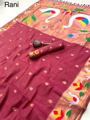 Pure Soft Muga Cotton Rajhans Paithani Saree