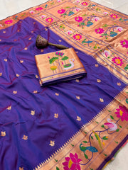 Pure Soft Swan & Lotus Paithani Silk Saree