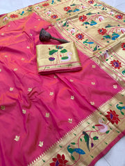 Pure Soft Swan & Lotus Paithani Silk Saree
