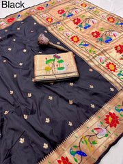 Pure Soft Swan & Lotus Paithani Silk Saree