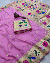 Pure Soft Swan & Lotus Paithani Silk Saree