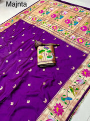 Pure Soft Swan & Lotus Paithani Silk Saree