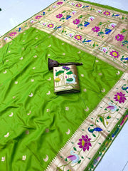 Pure Soft Swan & Lotus Paithani Silk Saree