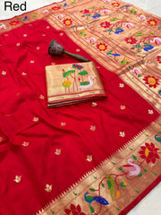 Pure Soft Swan & Lotus Paithani Silk Saree