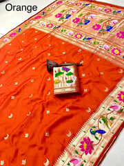 Pure Soft Swan & Lotus Paithani Silk Saree