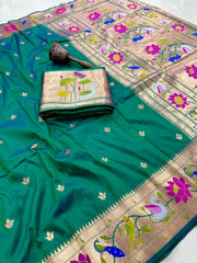 Pure Soft Swan & Lotus Paithani Silk Saree